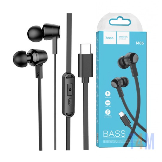 Hoco Wired Earphones M86 Ocean Type C with Microphone 1.2m Black